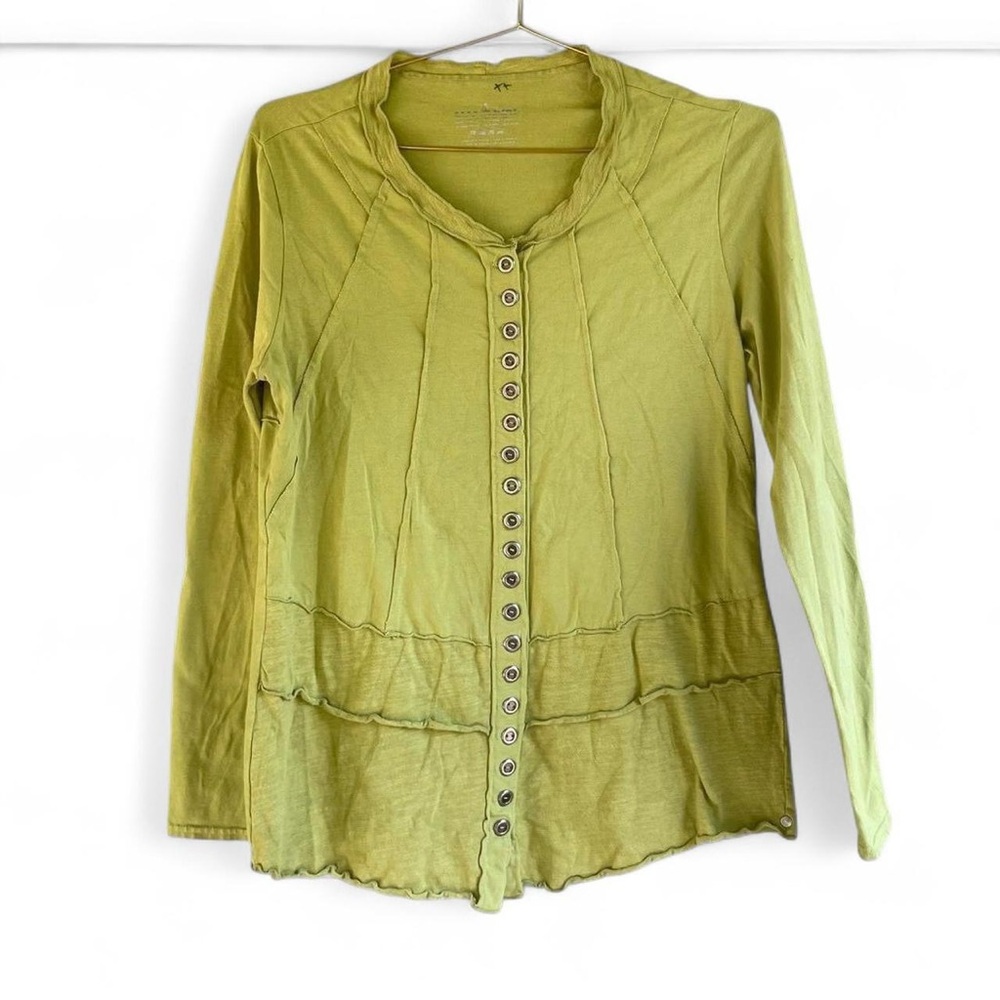 neon buddha Olive Green Long Sleeve Button Front Tunic